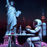 DALL·E 2022-10-01 10.35.38 - romantic dinner between the statue of liberty and an astronaut.webp