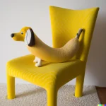 DALL·E 2022-10-01 10.28.47 - an armchair in the shape of a banana with a little dog sitting o...webp